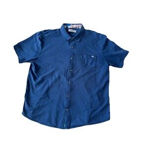 Tommy Bahama Blue Emfielder Island Zone Knit Camp Shirt Mens XL Supima Short Slv